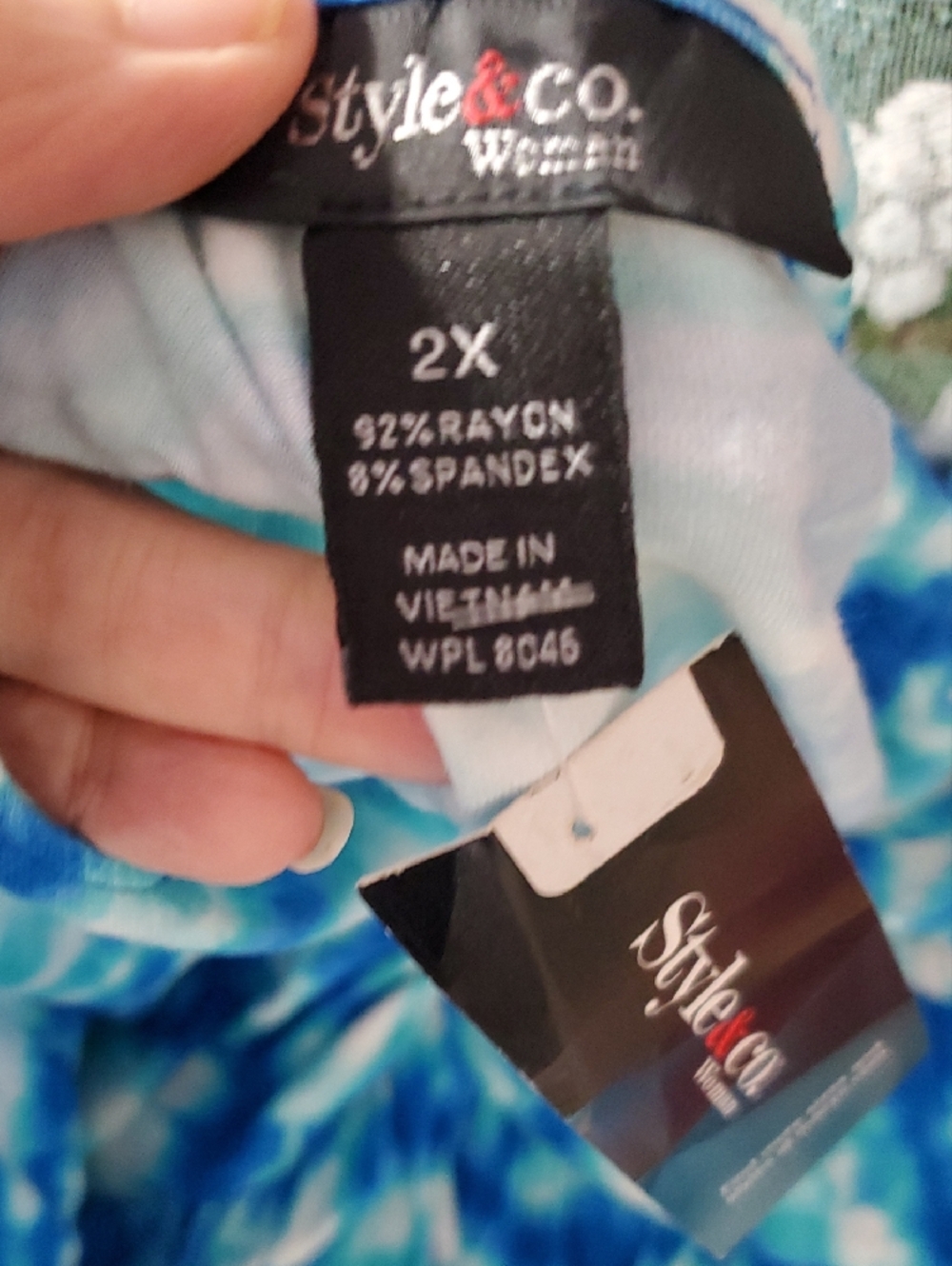 Style & Co. Stretchy Blue and White Tie-Dye Knot-Front Midi Dress Size 2X - Picture 9 of 10